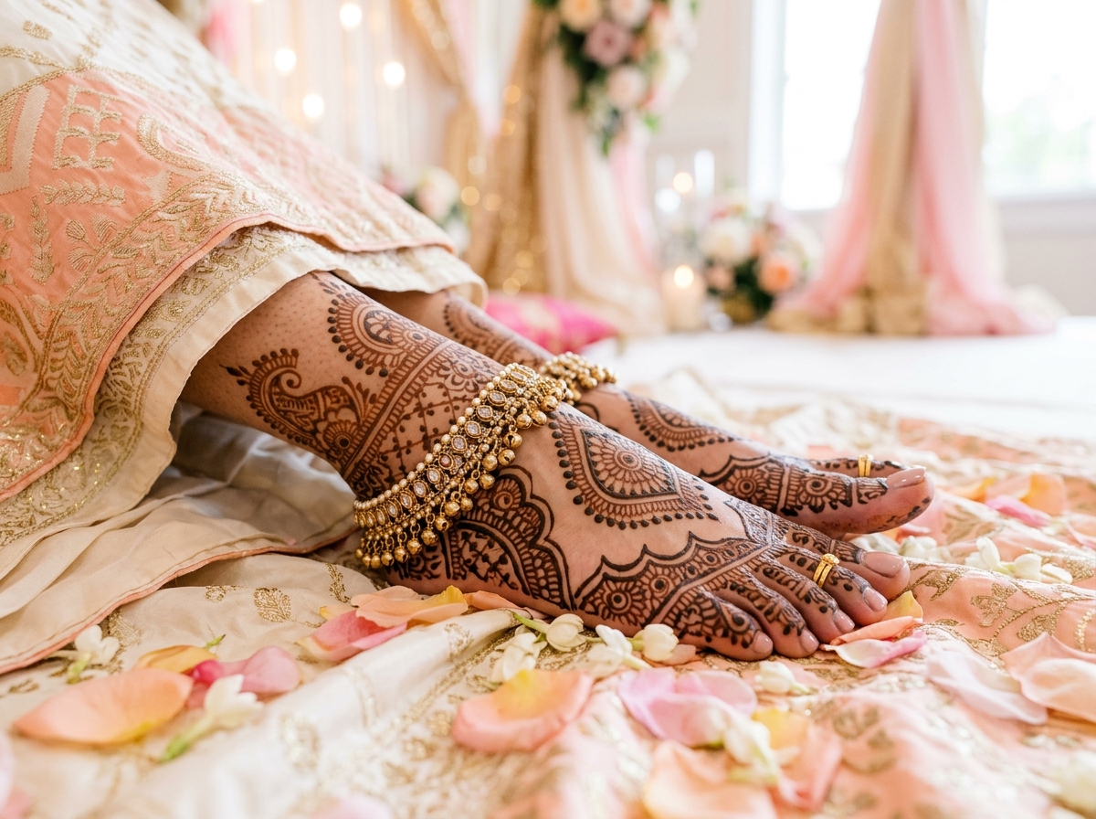 Henna on bride's feet with anklet
